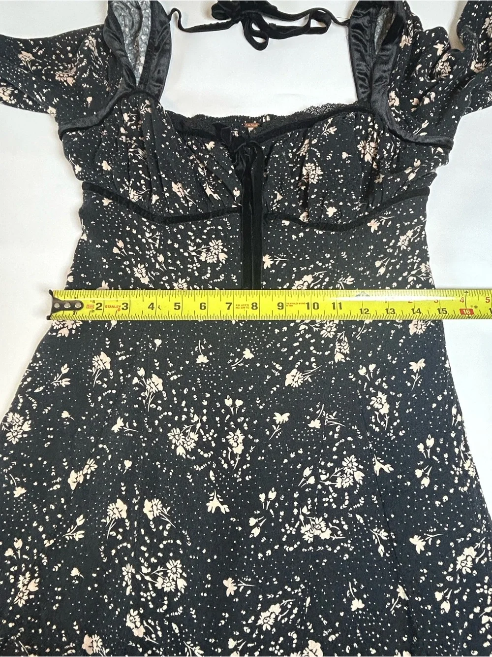 Free People Black Cream Floral Long-Sleeve  Dress mini dress velvet trim